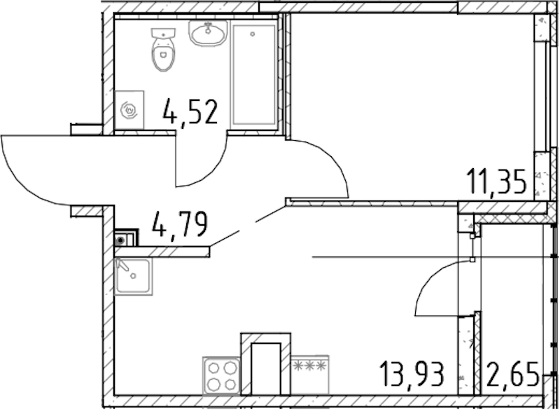 1-комнатная квартира 34.59 м², 23/23 эт., ЖК «Город Первых»